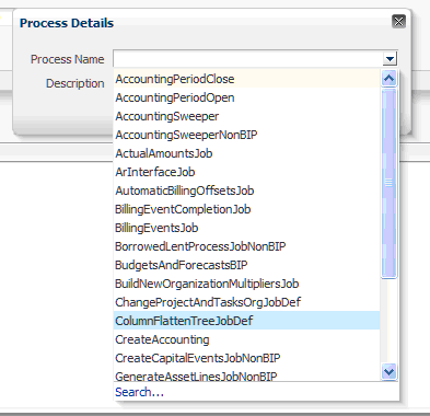 This screen shot displays the Process Details window with available process names.